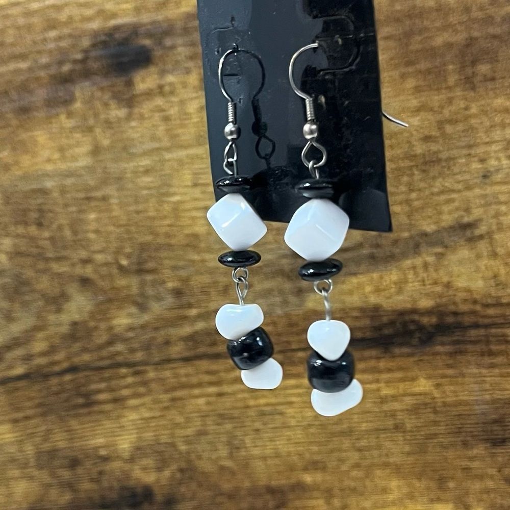 Dangling Black & White Stone Earrings